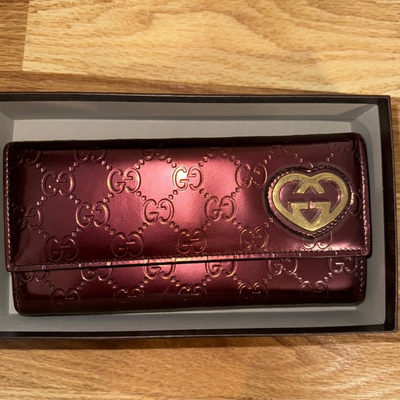 GUCCI GG Shine Guccissima Lovely Heart Continental Wallet Scarlatto with box - Picture 14 of 16